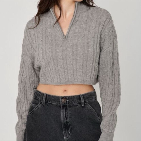 Garage Sweaters - Garage Clothing Gray Sierra Half Zip Cable Knit Sweater XS